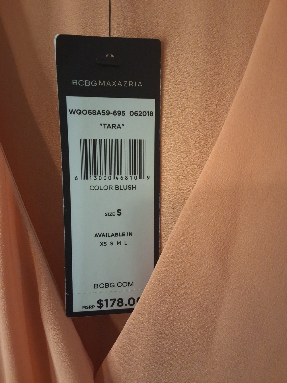 BCBGMAXAZRIA Tara Blush Draped Maxi Dress NWT Size Small - Picture 6 of 7